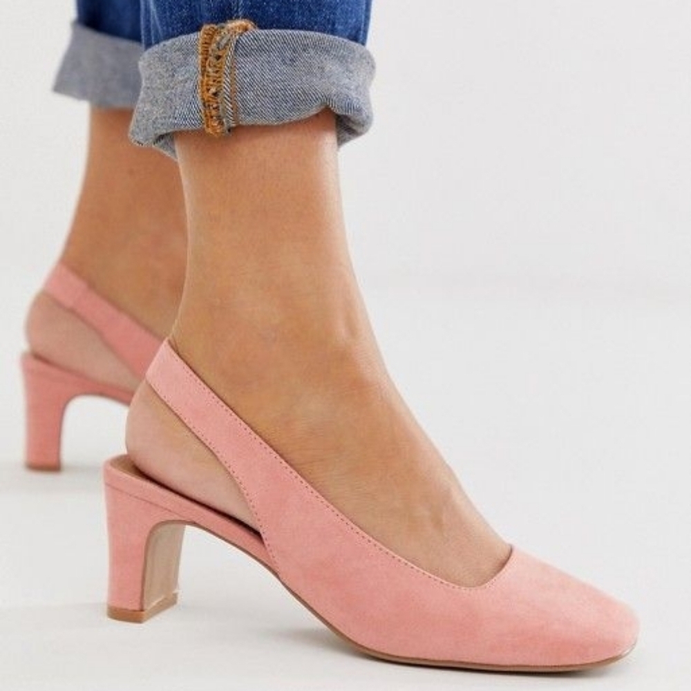ASOS Suede Pink Slingback Heels Shoes Sandals